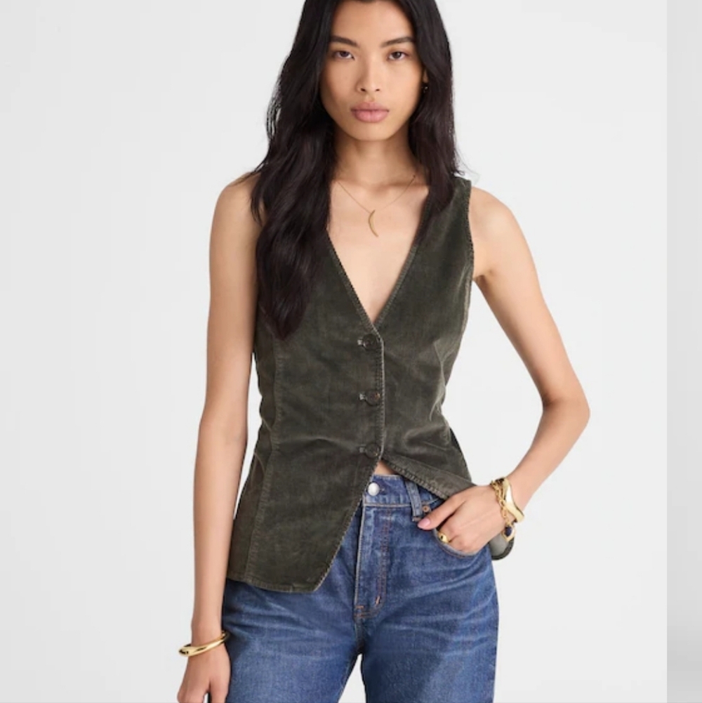 Madewell V-Neck Cutaway Vest in Corduroy NX627 Size 2 NWT Graphite Green